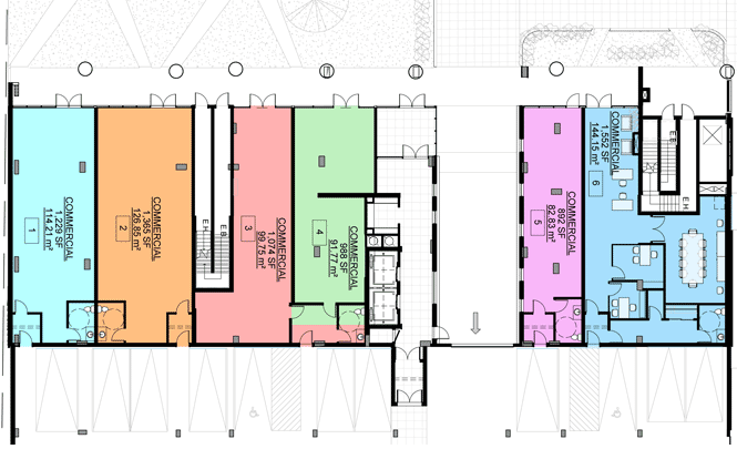 Plan of commercial spaces for rent at Les Tours Saint-Martin